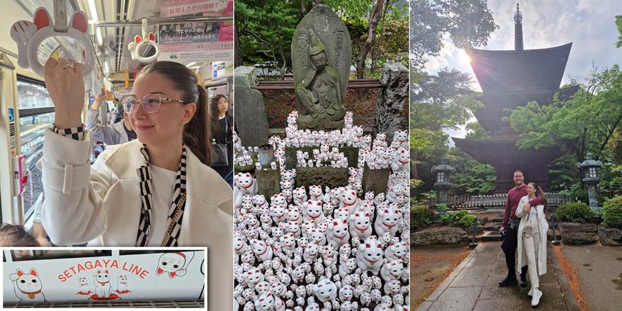 A collage of people and a statue