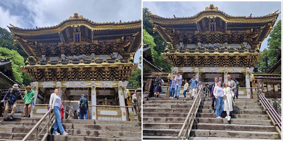 A collage of a building with a roof