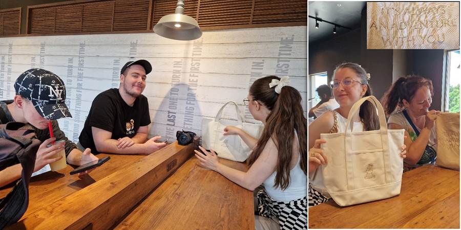 A person and person at a counter